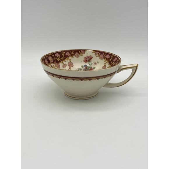 Vintage Myott Staffordshire England Ivory w/ Pink & Red Flowers Gold Tea Cup - Picture 3 of 9